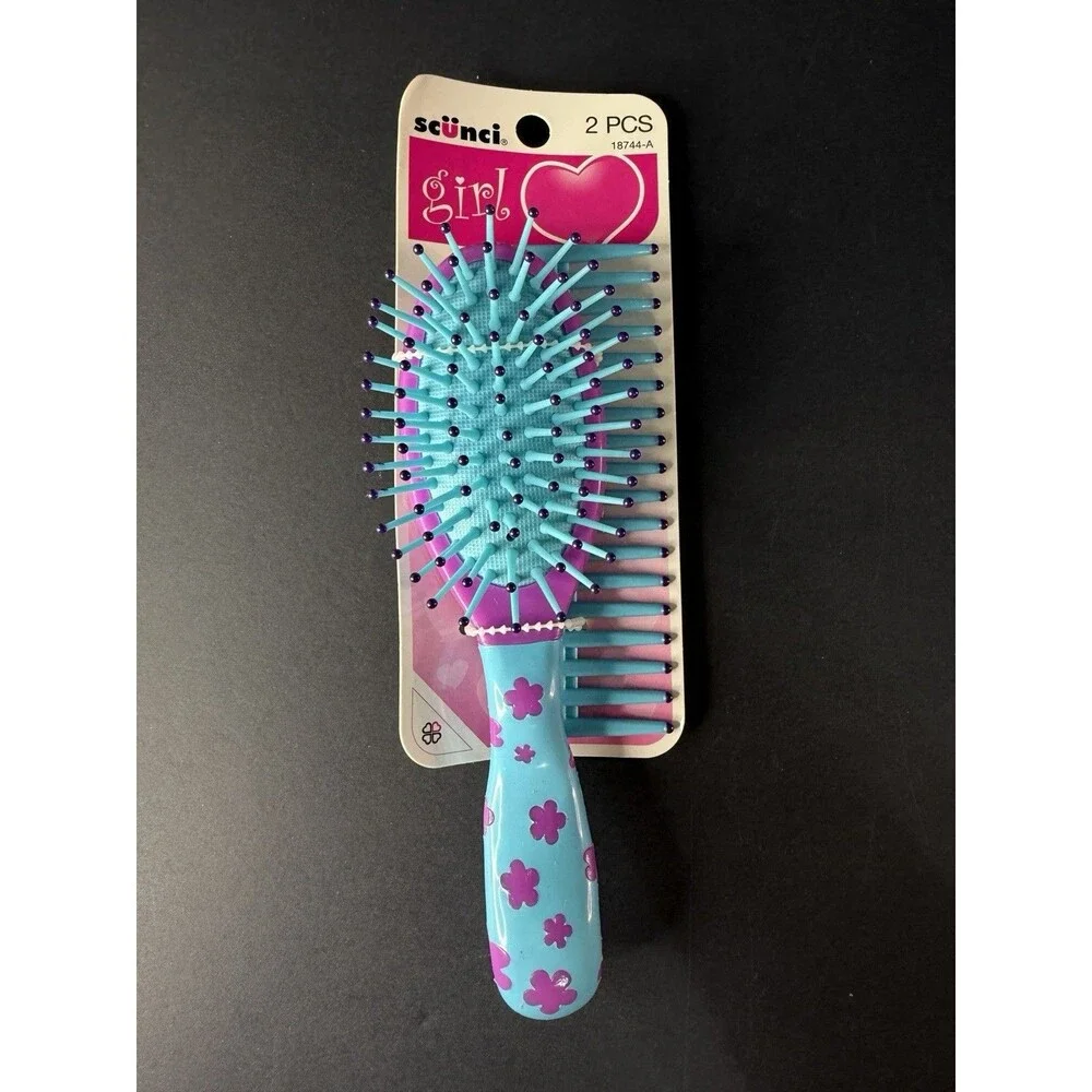 Scunci Girl 2-Pc Set - 7” Padded Brush and 4.5” Comb - Blue & Purple -Brand New